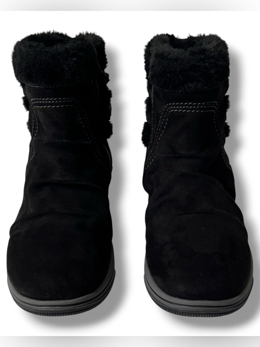 Clarks Breeze Cozy Winter Boots Women’s 7W Black Faux Fur Side Zip Ankle Boots